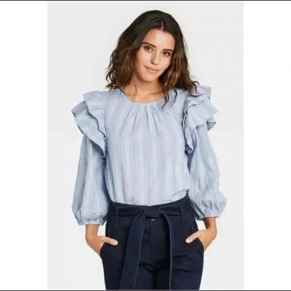 UT Ruffle 3/4 Sleeve Top Blue Cottage Core Sz XXL - Picture 1 of 6